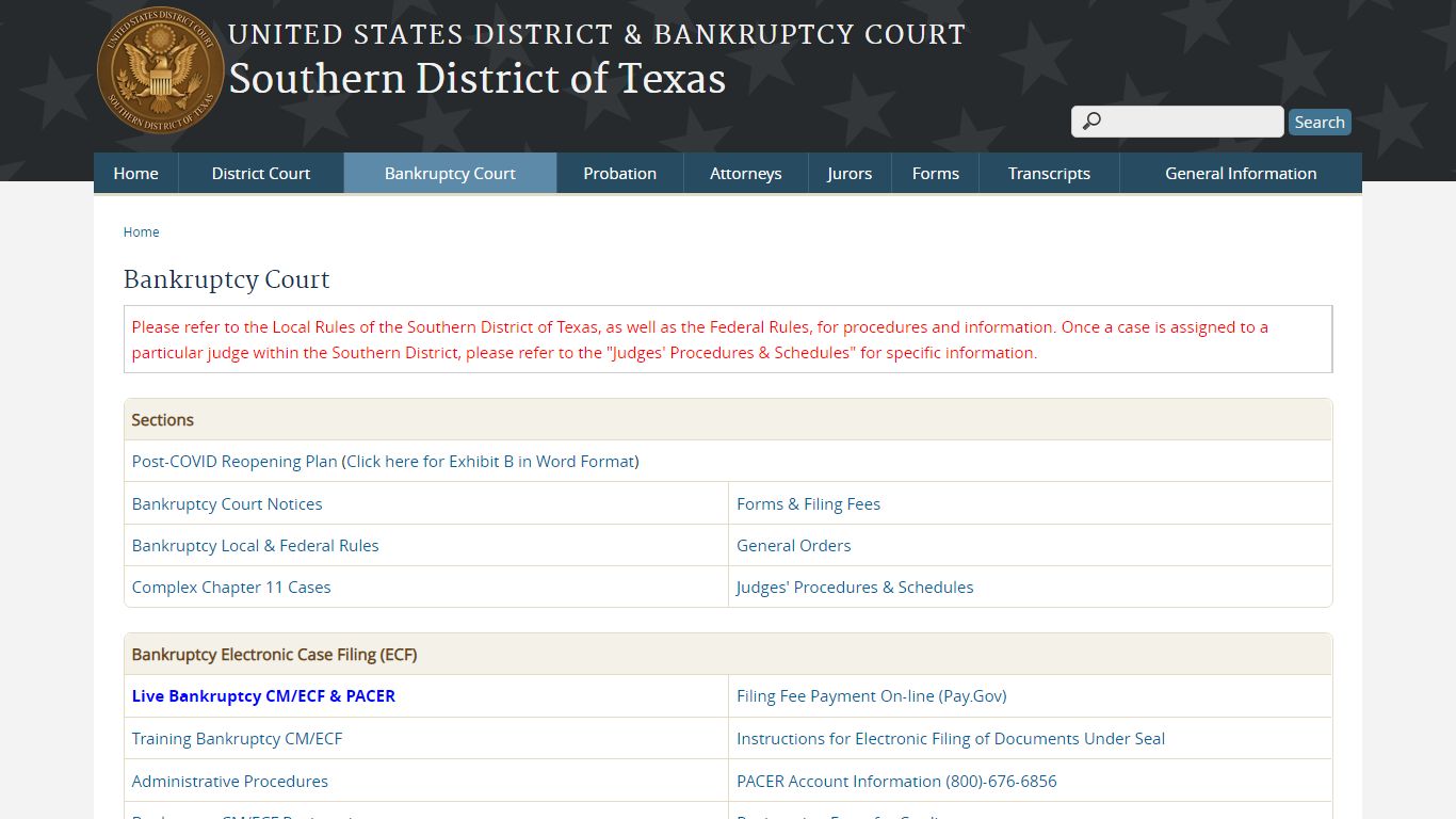 Bankruptcy Court | Southern District of Texas - United States Courts